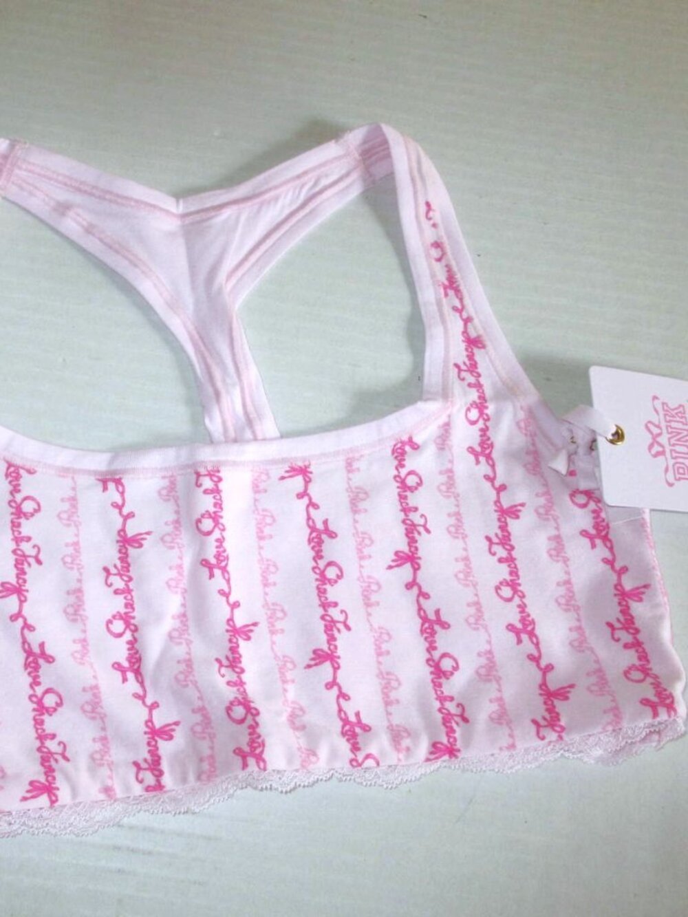 PINK x LoveShackFancy Cotton Racerback Bralette LARGE fits 36C, 36D, 38B, 38C - Picture 8 of 13